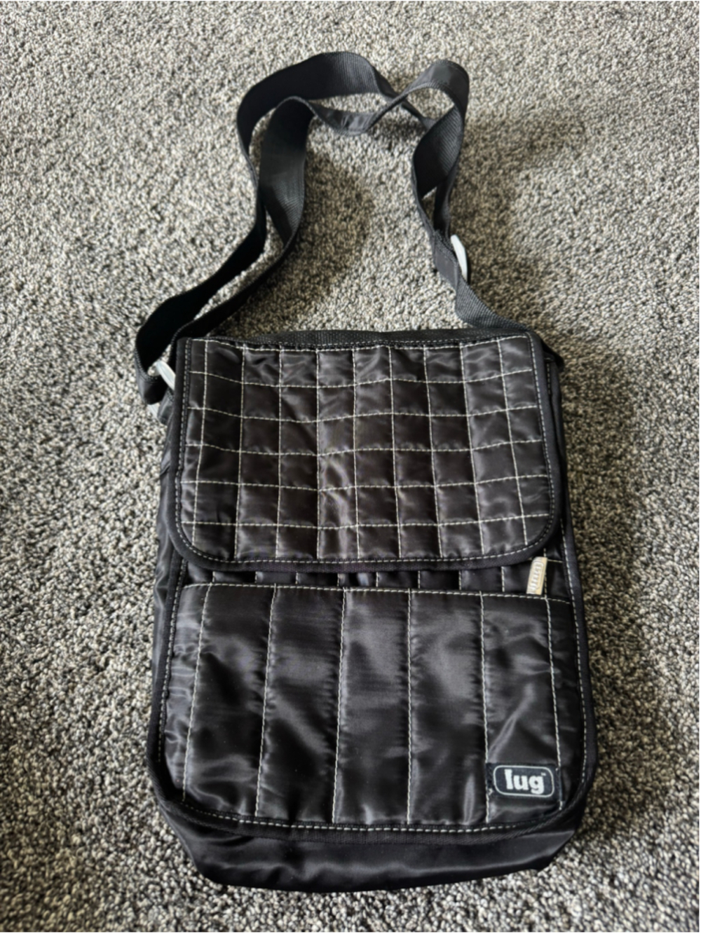 Women's Lug Moped Day Pack Crossbody Bag Black With White Stitching
